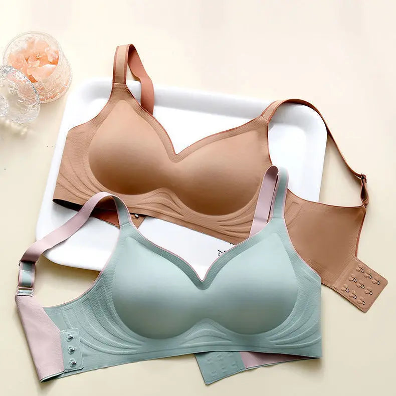 Women's Sexy U Shaped Laser Cut Bra Beautiful Back Seamless Wire-Free Convertible Straps Solid Pattern One-Piece Button Knitted