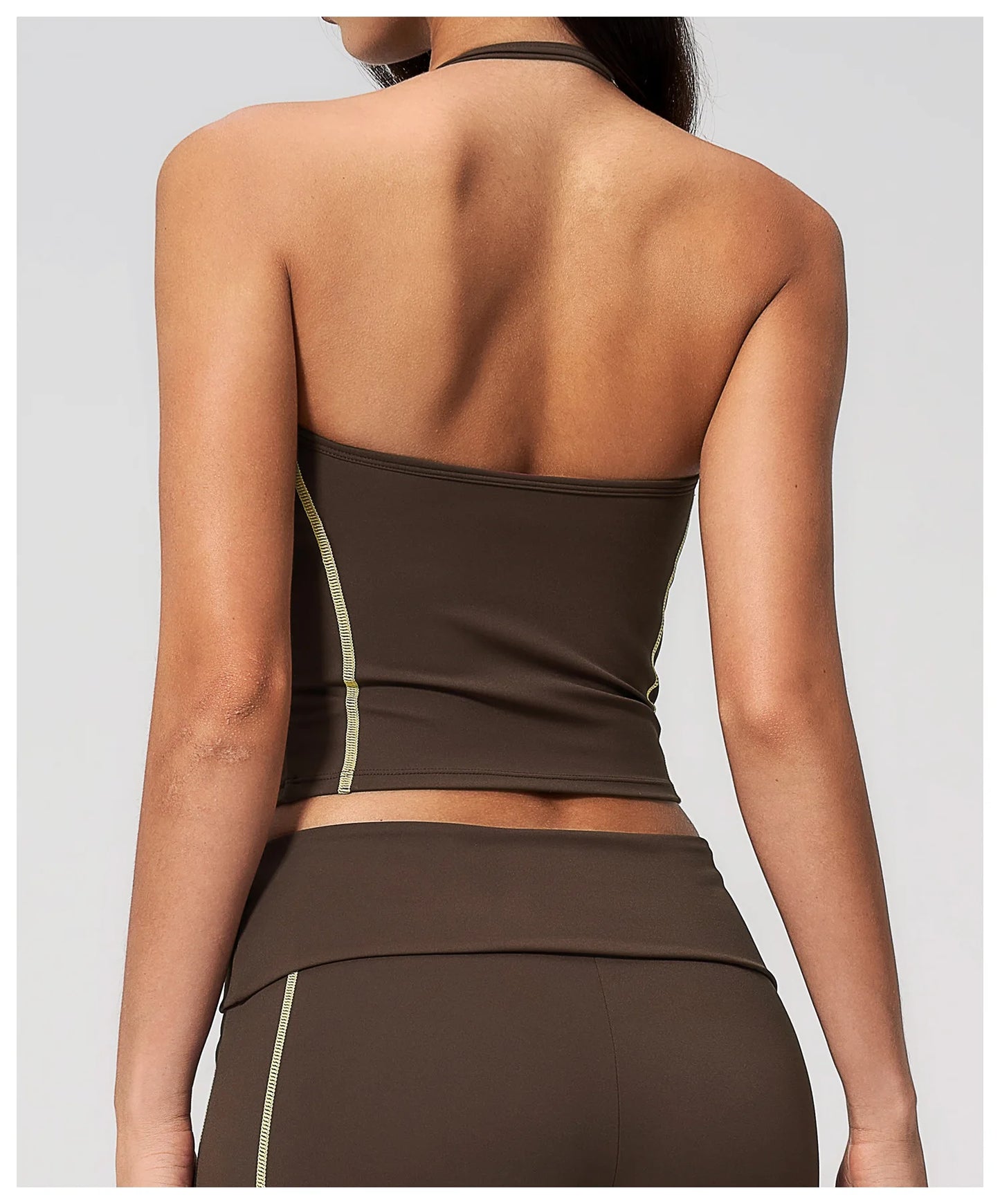 Women's Halter Neck Contrast Stitch Workout Cami Top Custom Logo U-Neck Longline Yoga Tank with Built-in Bra Sports Top