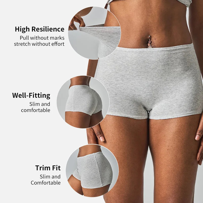 SK1226-4 Panties Cotton Women Flat Crotch Underpants for Lounge  Wear High Elastic Breathable Boyshort Comfortable Boxer