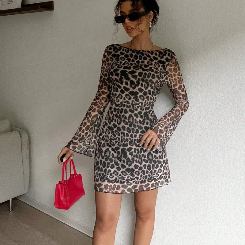New Arrival Leopard Print Women's Dress with Tassels Eco-Friendly and Washable Featuring Beaded Decoration Natural Waistline
