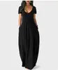 Women's Solid Color Sexy Deep V Neck Suspender Strap Loose Pockets Suspender Skirt
