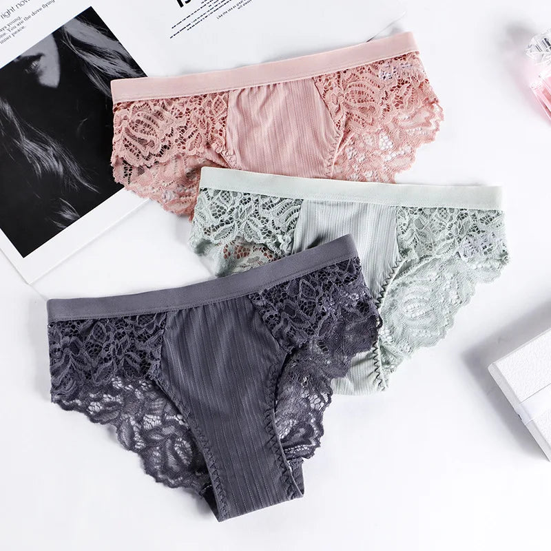 Sexy Lace Transparent Women's Underwear Waist Low Panties Cotton Crotch Briefs for Girls Breathable Seamless Lin