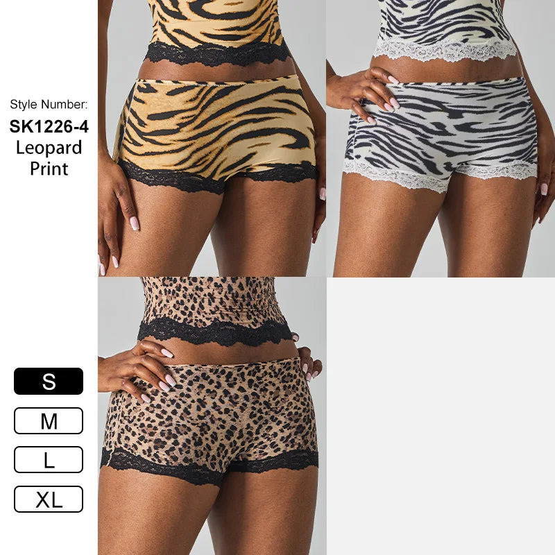 SK1226-4 Leopard Style Sexy Lace High Waist Underpants Slim Soft Feeling High Elastic Stretch Comfortable Boy Shorts