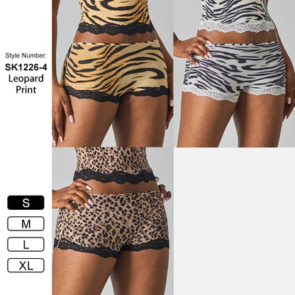 SK1226-4 Leopard Style Sexy Lace High Waist Underpants Slim Soft Feeling High Elastic Stretch Comfortable Boy Shorts