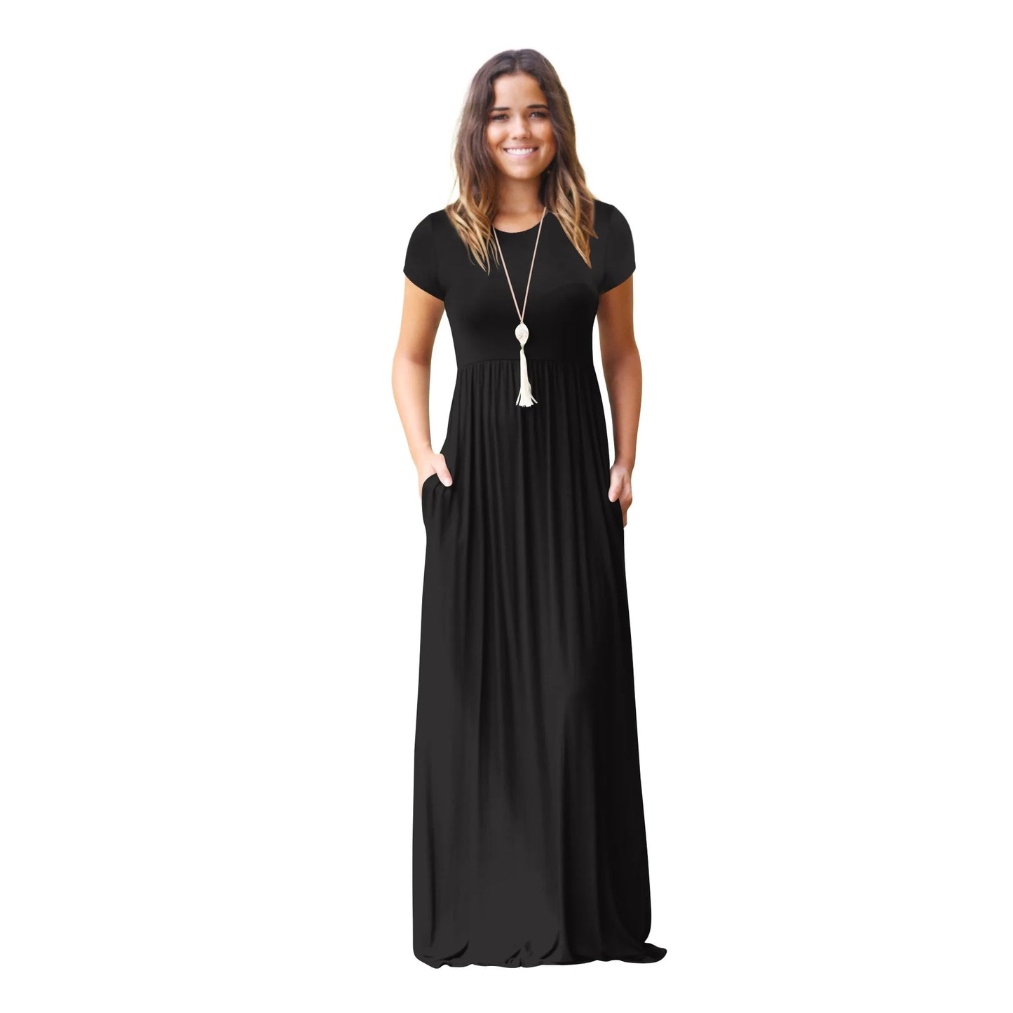 Female Solid Long Boho Dress Lady Beach Summer Sundrss Maxi Dress Women's Sleeveless Solid Color Pocket Dress Vestido De Verano