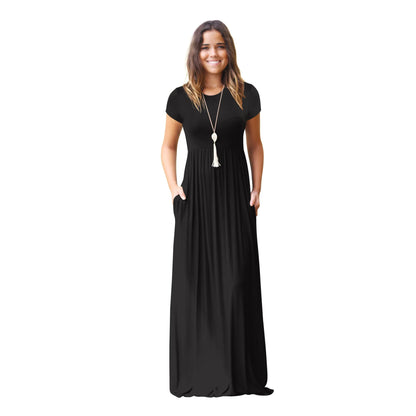 Female Solid Long Boho Dress Lady Beach Summer Sundrss Maxi Dress Women's Sleeveless Solid Color Pocket Dress Vestido De Verano