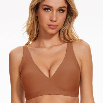 Hot-Selling Cross-Border Solid Bra Deep V Seamless Wireless Everyday Underwear Convertible Straps Nylon Cup Export Foreign