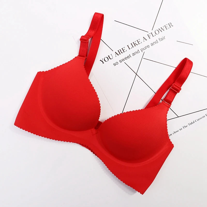 Dropshipping Girls Fashion Simple Solid Color Push up Wireless Plus Size Comfort Women Stylish T-shirt Seamless Bra