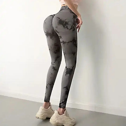 Wholesale High Waisted Seamless Booty Butt Lifting Sexy Workout Tight Women Scrunch Tie Dye Yoga Pants Leggings