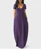Women's Solid Color Sexy Deep V Neck Suspender Strap Loose Pockets Suspender Skirt