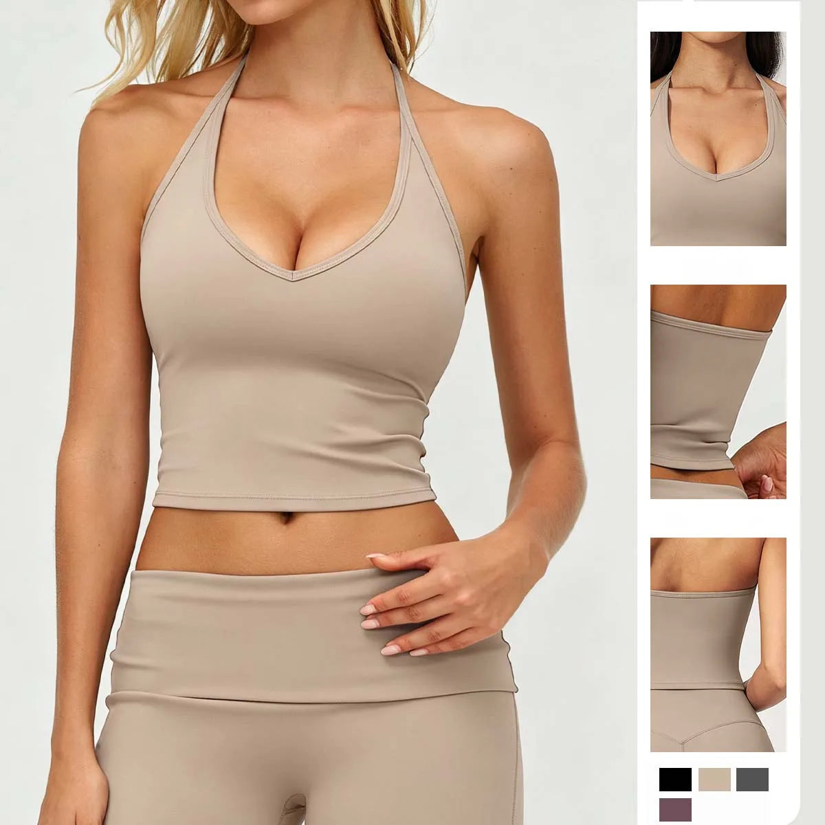 YIYI butter feeling adjustable Halter Beauty back women's yoga cropped tops v-neck Lightweight Removable pad sports tank top