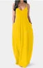 Women's Solid Color Sexy Deep V Neck Suspender Strap Loose Pockets Suspender Skirt