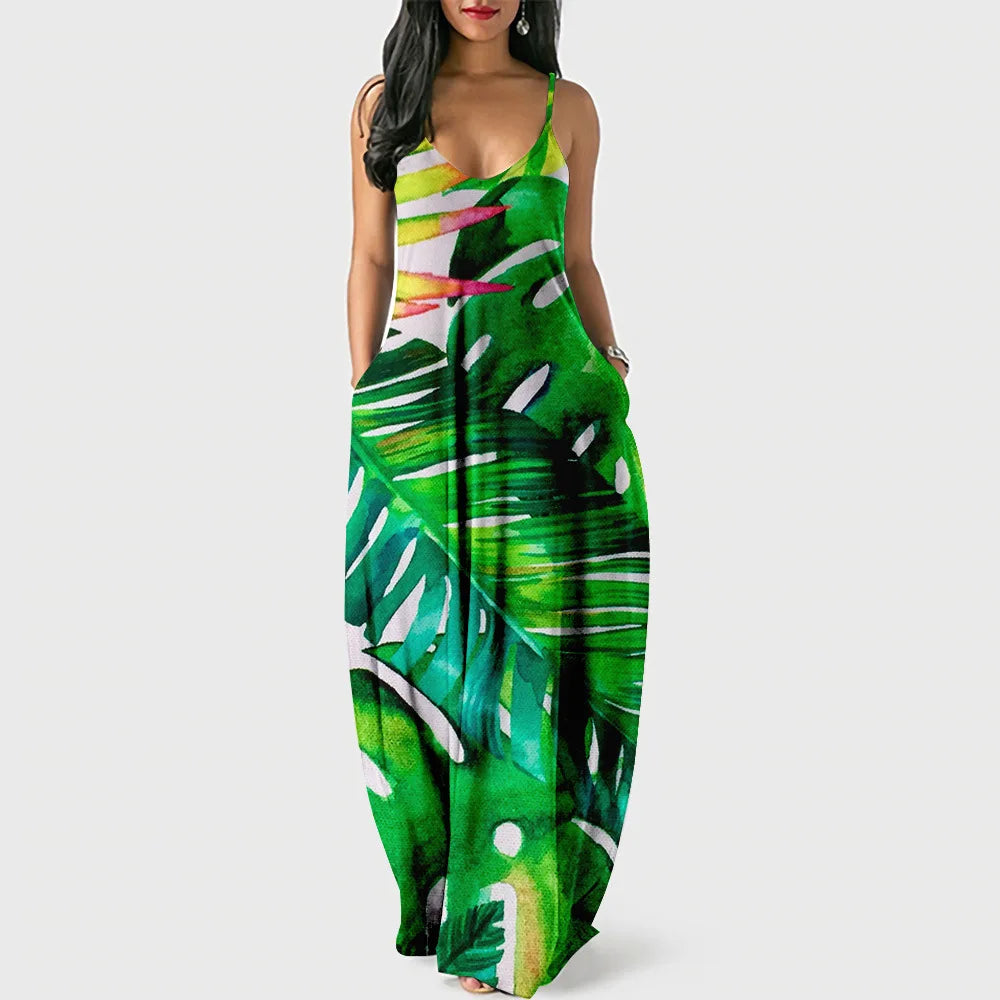 New Arrival Women Summer Clothing Earth Prints Long Maxi Dress Luxury Beachwear Clothes Plus Size 4XL Women's Cami Sun Dresses