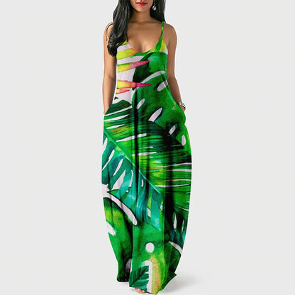 New Arrival Women Summer Clothing Earth Prints Long Maxi Dress Luxury Beachwear Clothes Plus Size 4XL Women's Cami Sun Dresses