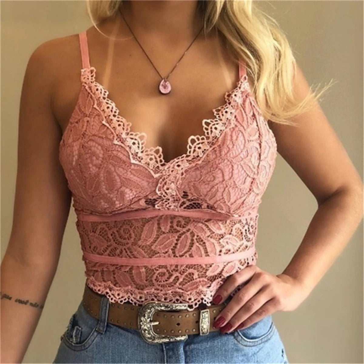 Fashion Brand Women's Lace Floral Bralette Unpadded Plunge Bustier Crop Top Adjusted Straps Party Decoration Crop Top Bra Set