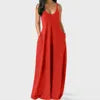 Women's Solid Color Sexy Deep V Neck Suspender Strap Loose Pockets Suspender Skirt