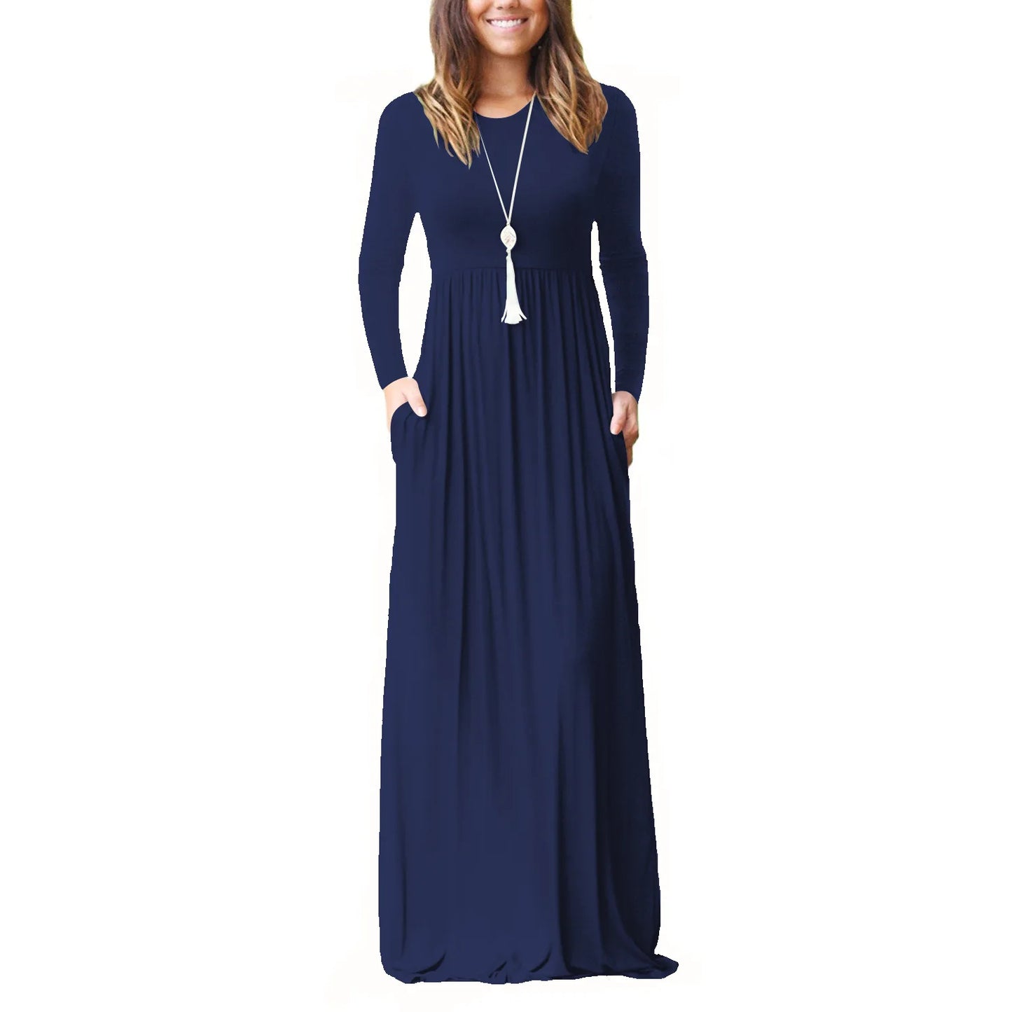 Female Solid Long Boho Dress Lady Beach Summer Sundrss Maxi Dress Women's Sleeveless Solid Color Pocket Dress Vestido De Verano
