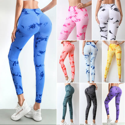 Wholesale Women Tie Dye Yoga Pants High Waisted Gym Fitness Booty Butt Lifting Workout Tight Scrunch Leggings for Women