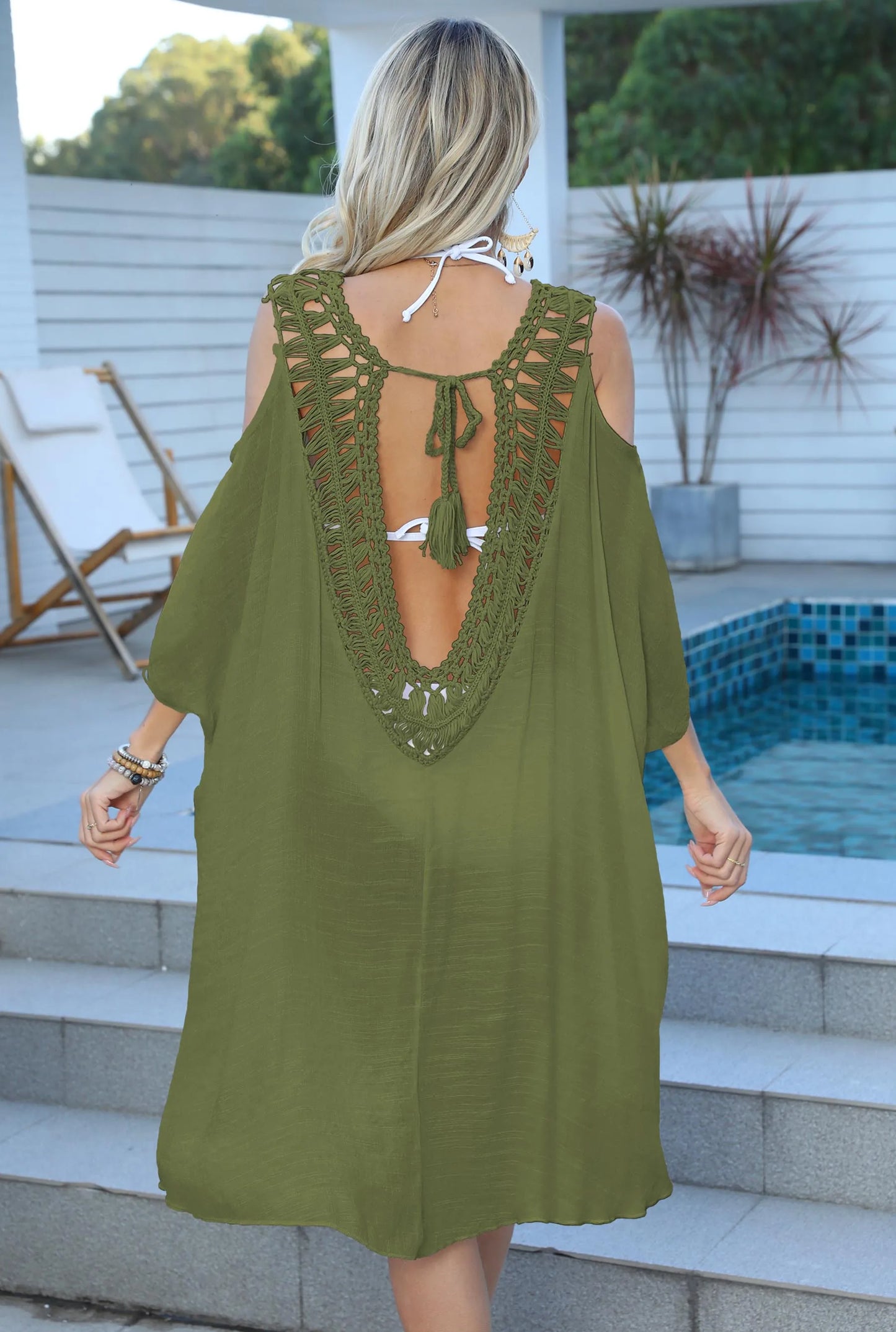 Stock Factory Summer Women's Sexy Hand Hook Hollowed Out Backless Perspective Loose Beach Dress Bikini Outside Smock Cover Ups