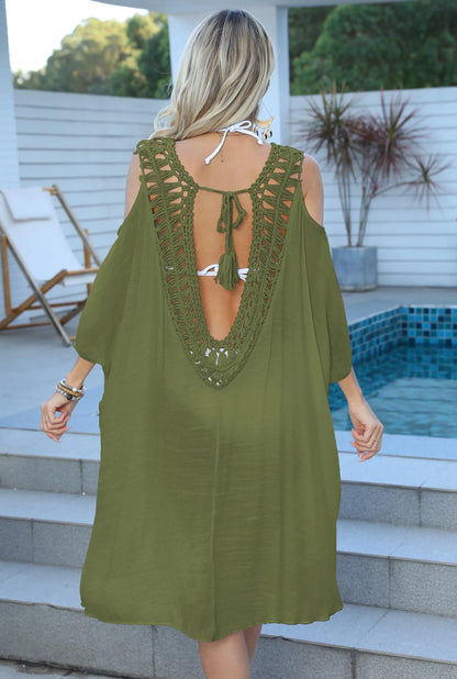 Stock Factory Summer Women's Sexy Hand Hook Hollowed Out Backless Perspective Loose Beach Dress Bikini Outside Smock Cover Ups