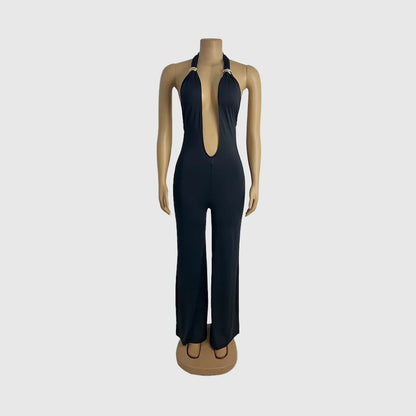IHOOV Women's Casual IHOOV Deep V Metal-Accent Transformed Wide Leg Pants Jumpsuits for Spring