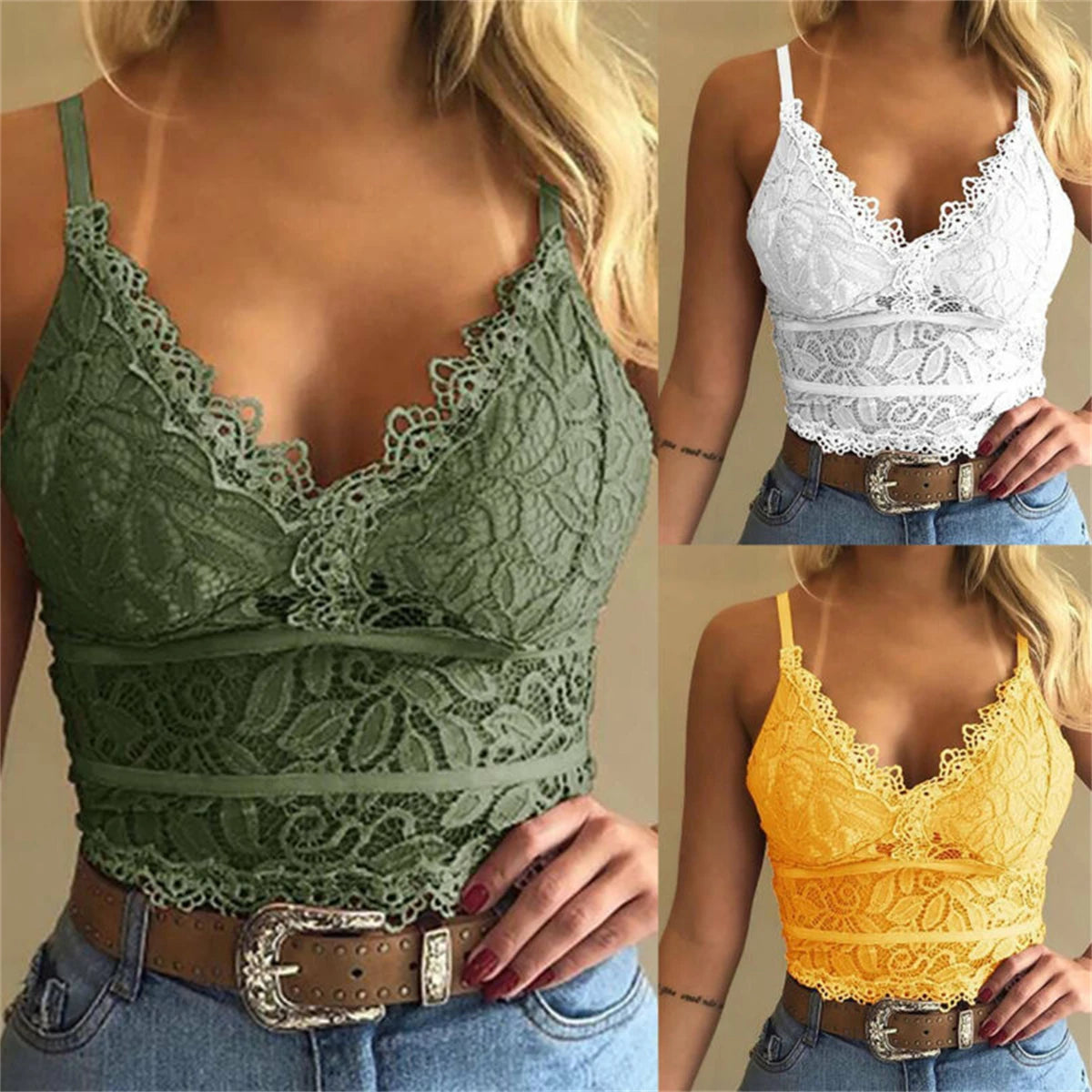 Fashion Brand Women's Lace Floral Bralette Unpadded Plunge Bustier Crop Top Adjusted Straps Party Decoration Crop Top Bra Set