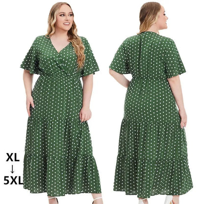 New XL-5XL V Neck a Line Plus Size Women's Maxi Dresses Summer Printed Dresses