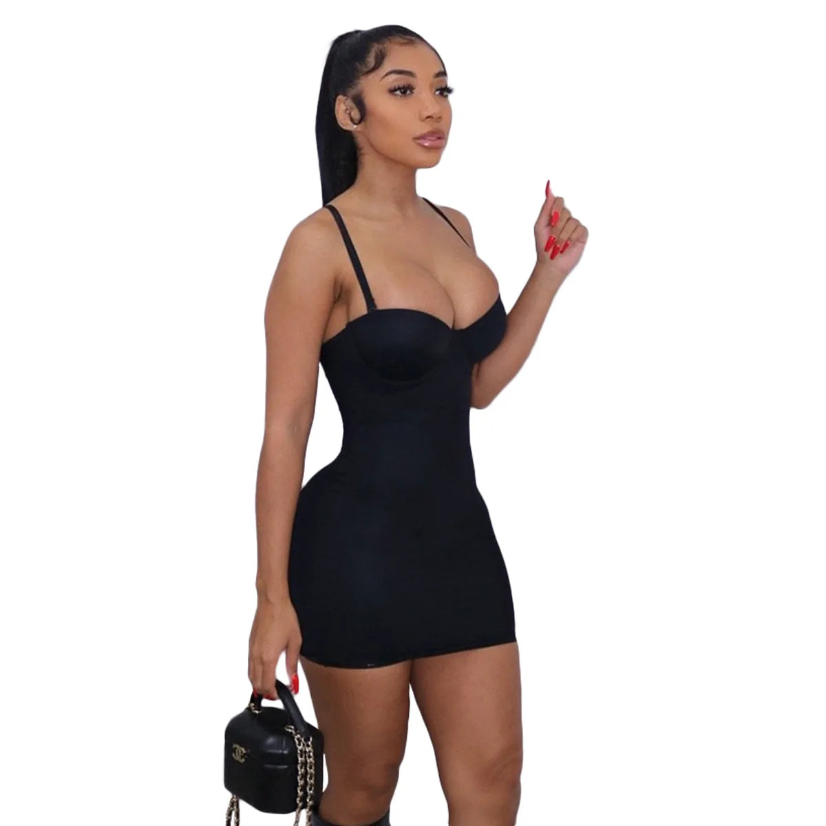 2024 Summer Women's New Sexy Satin Bodycon Dress Low-cut Suspenders High Waist Slim Casual Style Breathable Natural Waistline