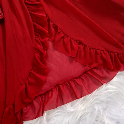 Transparent Red Sexy Lingerie Women's Underwear See Through Sleepwear Lace Nightdress and Panty Pijamas Sets Female Sexy Nighty