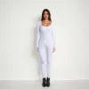 Autumn Hot Selling Long Sleeve Solid Color Fitness Ribbed Strech O-Neck Bodycon Women Jumpsuits