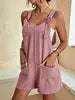Summer Casual Halter Loose Suspenders Playsuit Sleeveless Sexy Short Jumpsuit with Pockets Women Wholesale Fashion