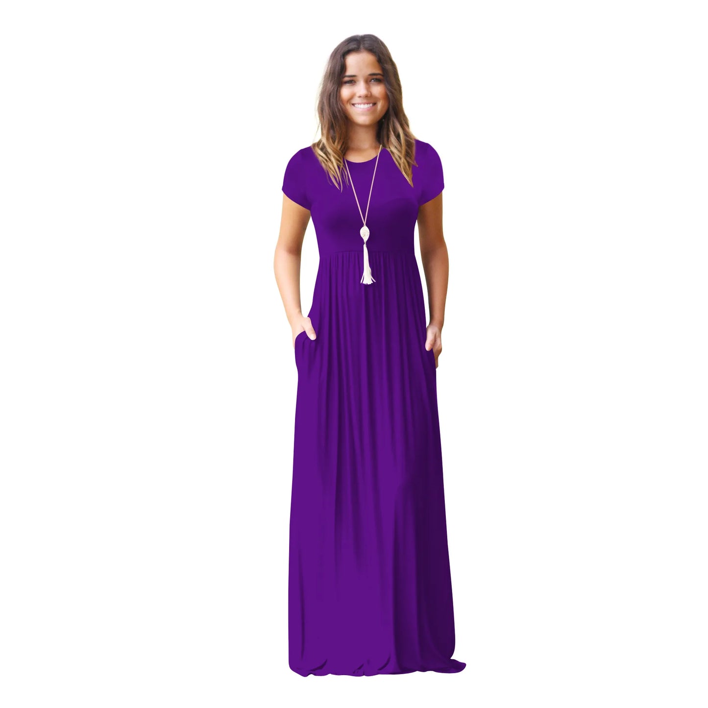 Female Solid Long Boho Dress Lady Beach Summer Sundrss Maxi Dress Women's Sleeveless Solid Color Pocket Dress Vestido De Verano