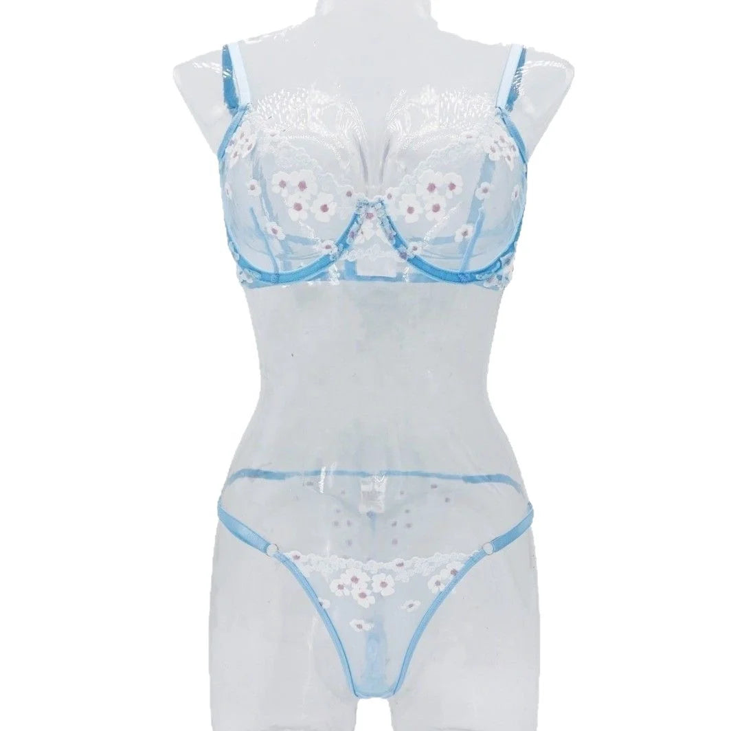 Hot Autumn New French sweet printed embroidered mesh fabric see-through comfortable gathering romantic