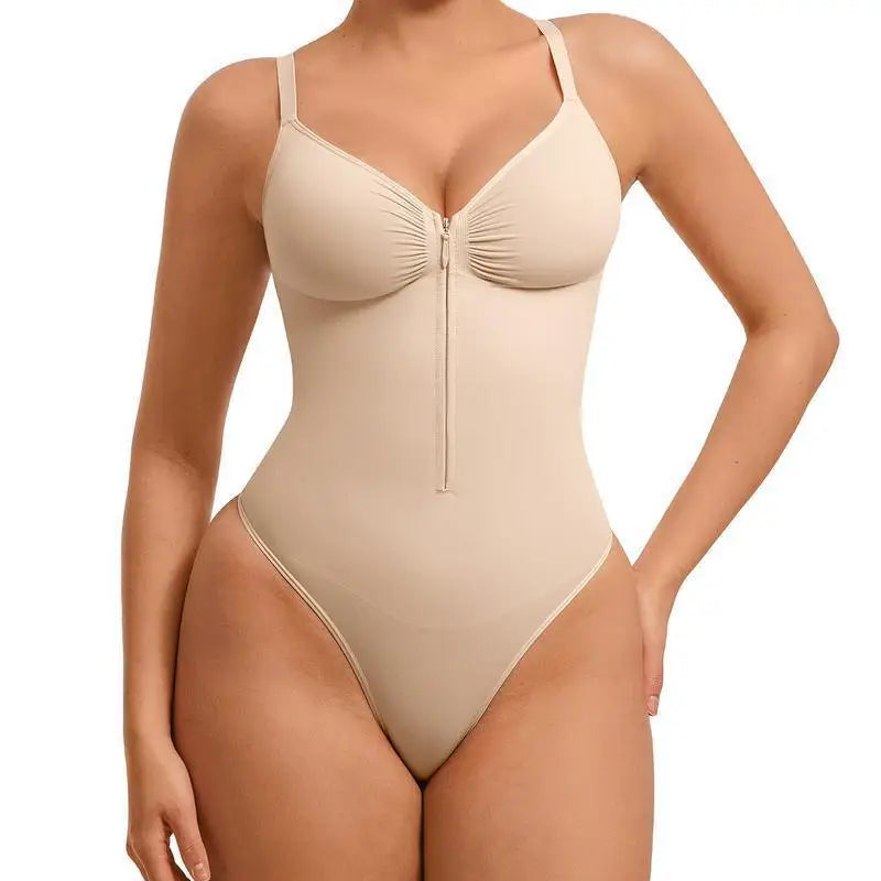 Cross-border E-commerce Bestseller European American-style Sexy High-elasticity Nylon Polyamide Zip-up Bodycon Jumpsuit V-neck