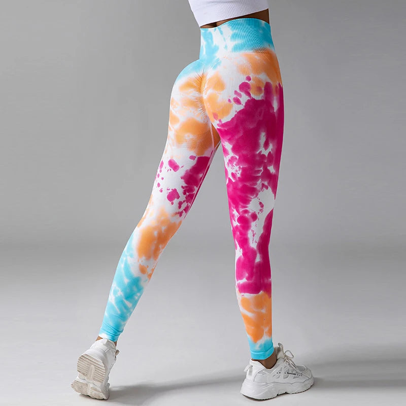 Hot Wholesales High Waist Scrunch Butt Lift Workout Tie Dye Tight Yoga Pants Ruched Booty Sport Seamless Yoga Leggings for Women