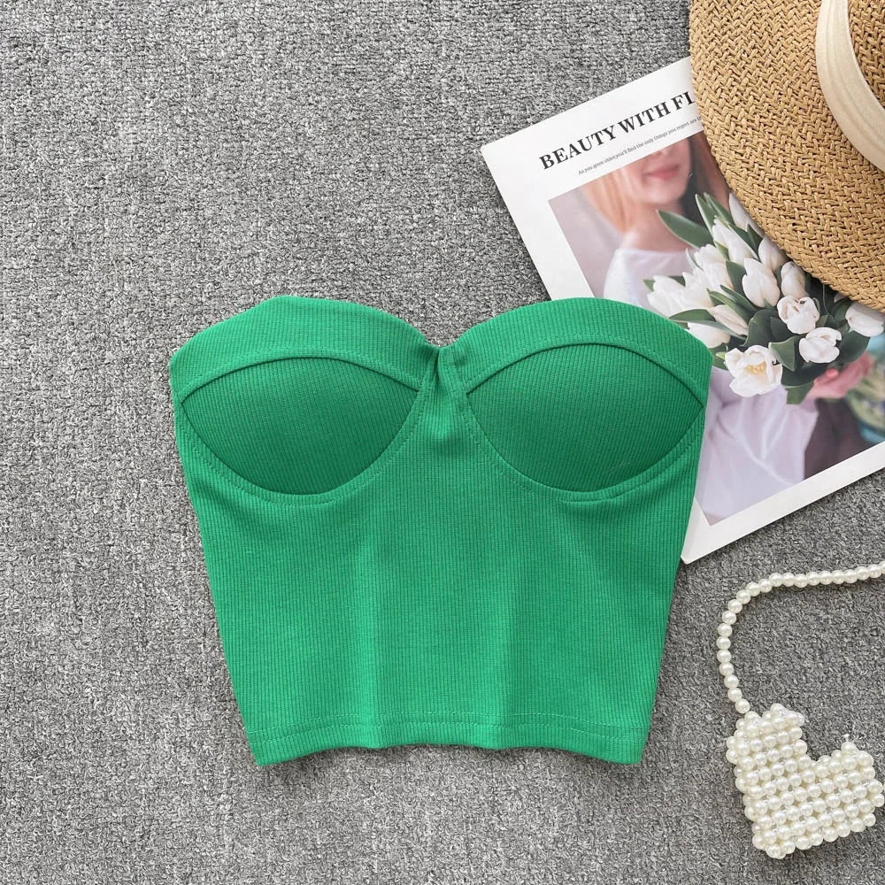 2024 Summer Sexy Crop Top Women Sleeveless Strapless Solid American Style Cami Tank Top Girls Bustier Corset Shirt Top Wholesale