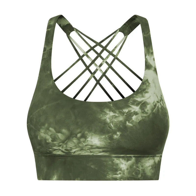 New Sexy Cross Strap Backless Plus Size Sports Bra Womens Gym Set with Seamless Thick Yoga Bra Printed Pattern Low Shipping Cost