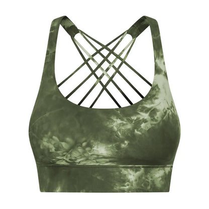 New Sexy Cross Strap Backless Plus Size Sports Bra Womens Gym Set with Seamless Thick Yoga Bra Printed Pattern Low Shipping Cost