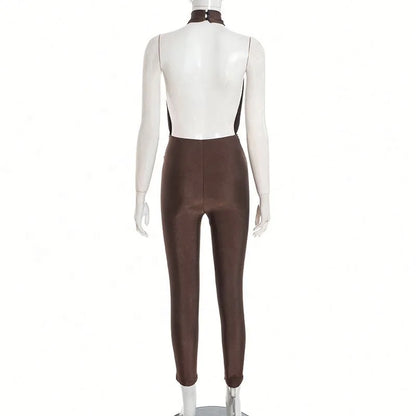 Autumn Sexy Women Sleeveless Halter Hollow Out Jumpsuits
