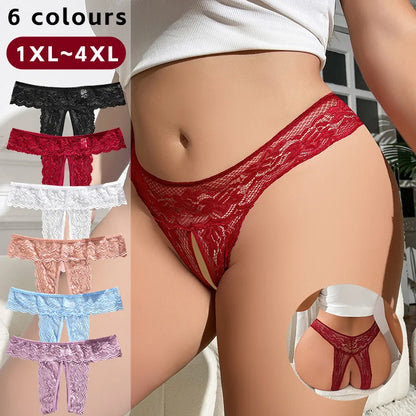 Wholesale Plus Size Sexy Lace Panties Crotchless Thongs Factory Custom Logo 1XL-4XL Briefs Open Crotch Lingerie Female Underwear