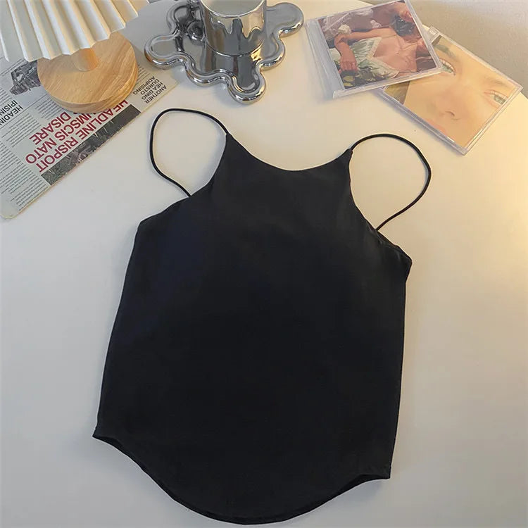 Spaghetti Strap Tank Top Solid Color Stretch Camisoles Tank Top Women