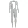 New Fall Sexy Solid Color Stretch Backless Deep v Neck Slim Long Sleeve One Pieces Jumpsuit Bodysuit
