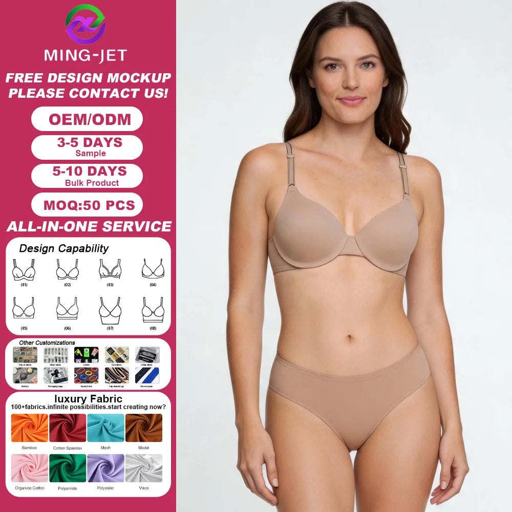 Custom Women's Seamless T-Shirt Bra Smooth Cup Invisible Under Clothes Soft Underwire Push up Bra Lightly Lined Everyday Bra