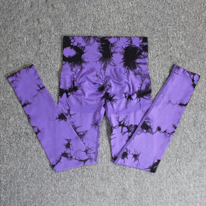 Seamless High Waist Yoga Tights Women Tie-Dye Ruched Butt Lifting Sports Leggings