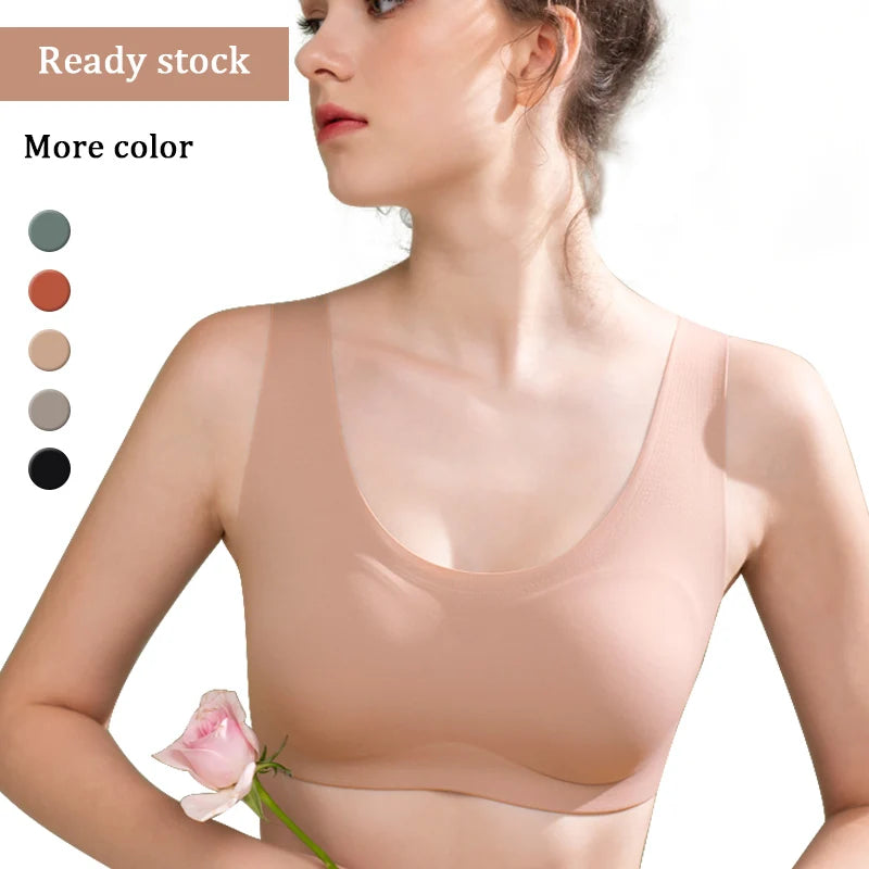 Seamless Widen the Shoulder Straps Underwear Bra Women Breathable Padded Plain Dyed Push up Bra