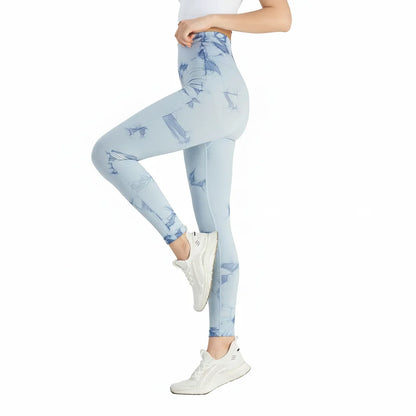 Seamless High Waist Yoga Tights Women Tie-Dye Ruched Butt Lifting Sports Leggings