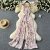 Summer Beach Style V-neck Tunic Jumpsuit for Women Sleeveless High Waist Floral Lace Long Jumpsuit Ladies Casual Overalls