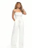 TS1035 Trendy Summer Jumpsuit Women Casual Strapless Sleeveless Pleated Wide Leg One Piece Jumpsuits With Pocket