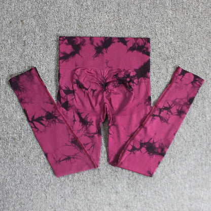 Seamless High Waist Yoga Tights Women Tie-Dye Ruched Butt Lifting Sports Leggings