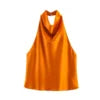 PB&ZA Women 2025 New Fashion Silk Satin Textured Neckband Tank Tops Vintage Backless Female Camis Chic Tops
